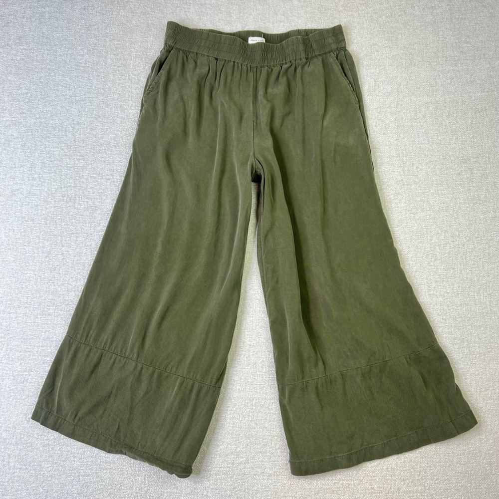 Silence + Noise Boho Womens Small Olive Green Wide Leg Elastic Waist Crop Pants